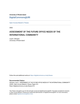 Assessment of the Future Office Needs of the International Community