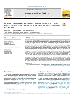 New Age Constraints for the Saalian Glaciation in Northern Central Europe: Implications for the Extent of Ice Sheets and Related Proglacial Lake Systems