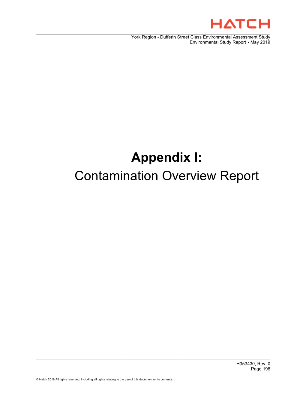 Appendix I: Contamination Overview Report