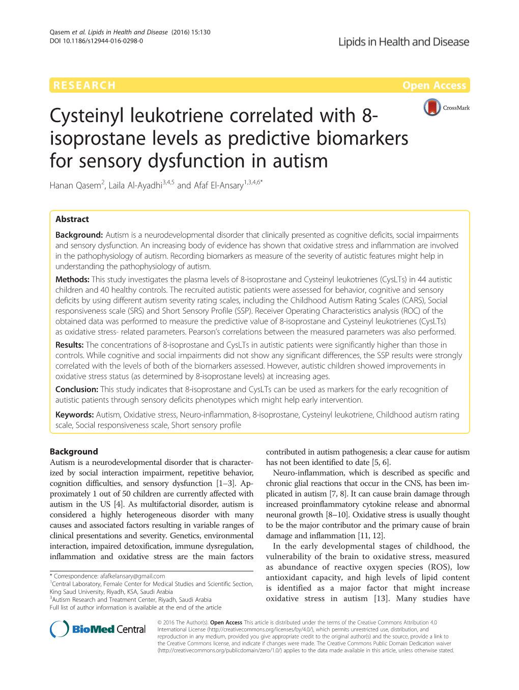 Cysteinyl Leukotriene Correlated with 8-Isoprostane Levels As Predictive