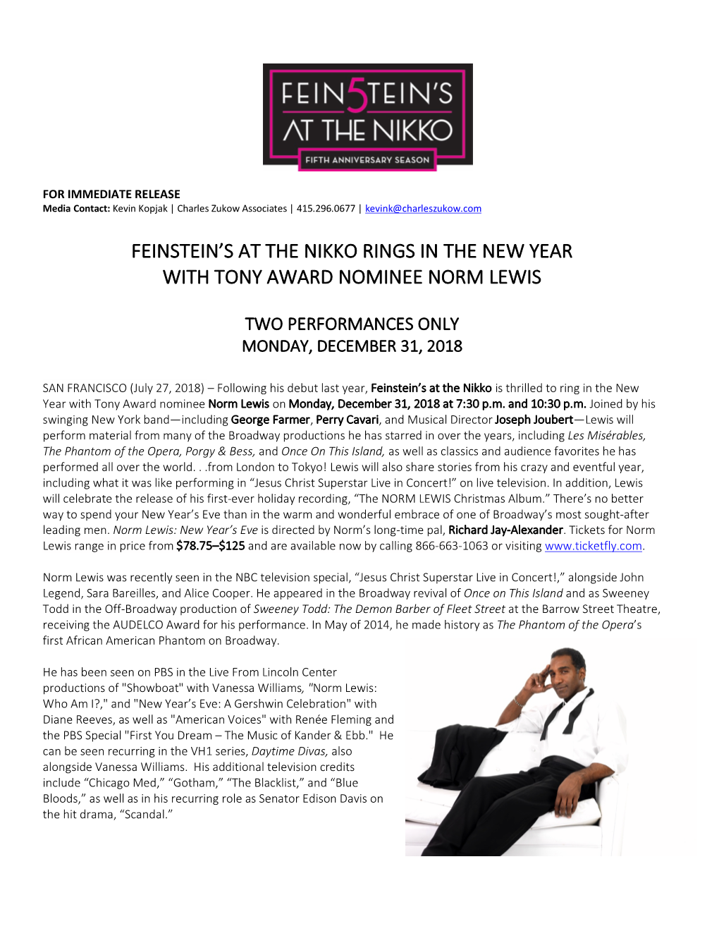 Feinstein's at the Nikko Rings in the New Year With