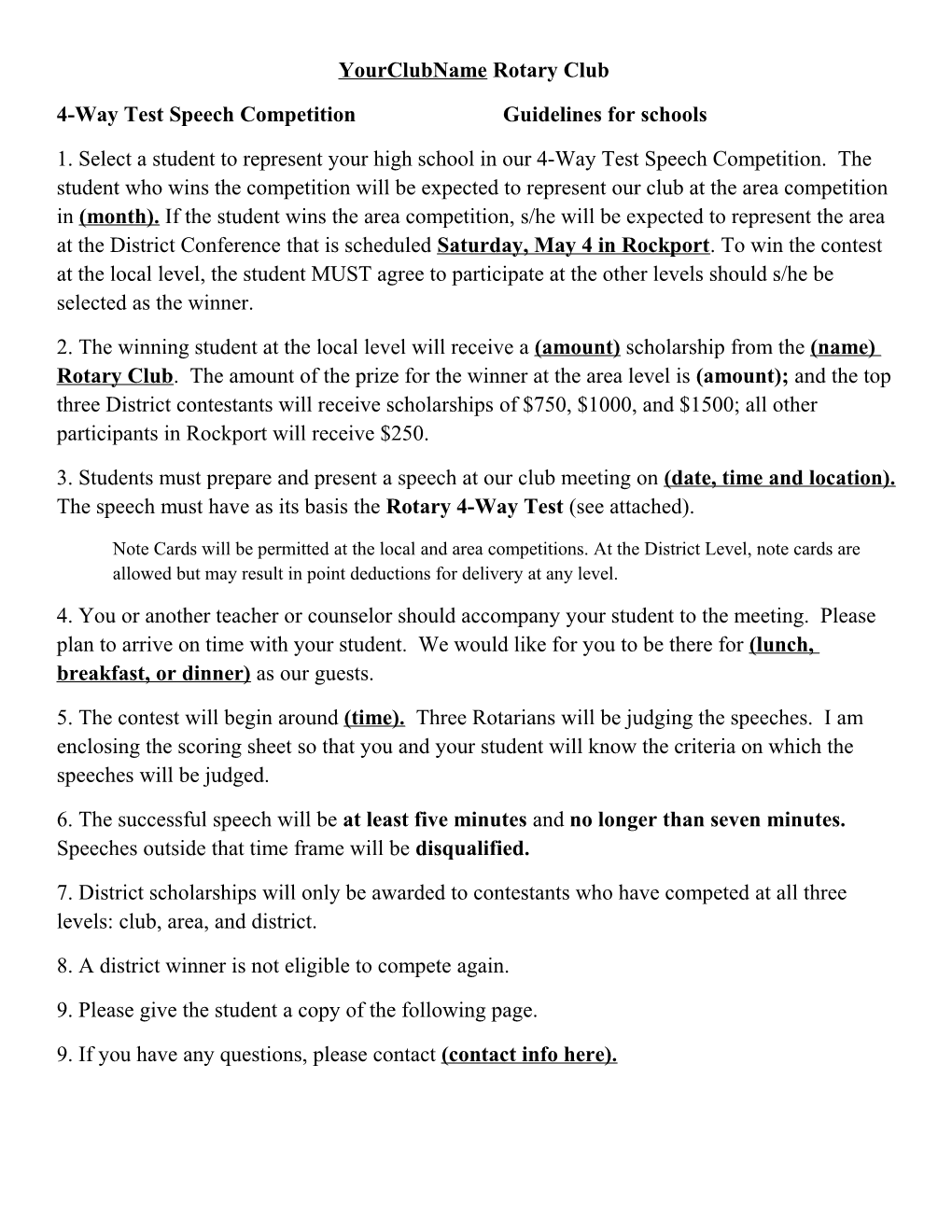 4-Way Test Speech Competition Guidelines for Schools