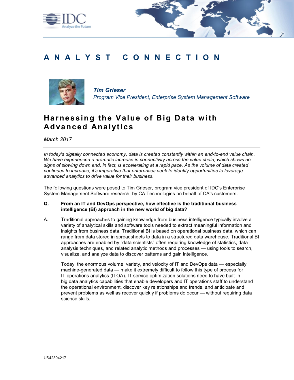 Harnessing the Value of Big Data with Advanced Analytics