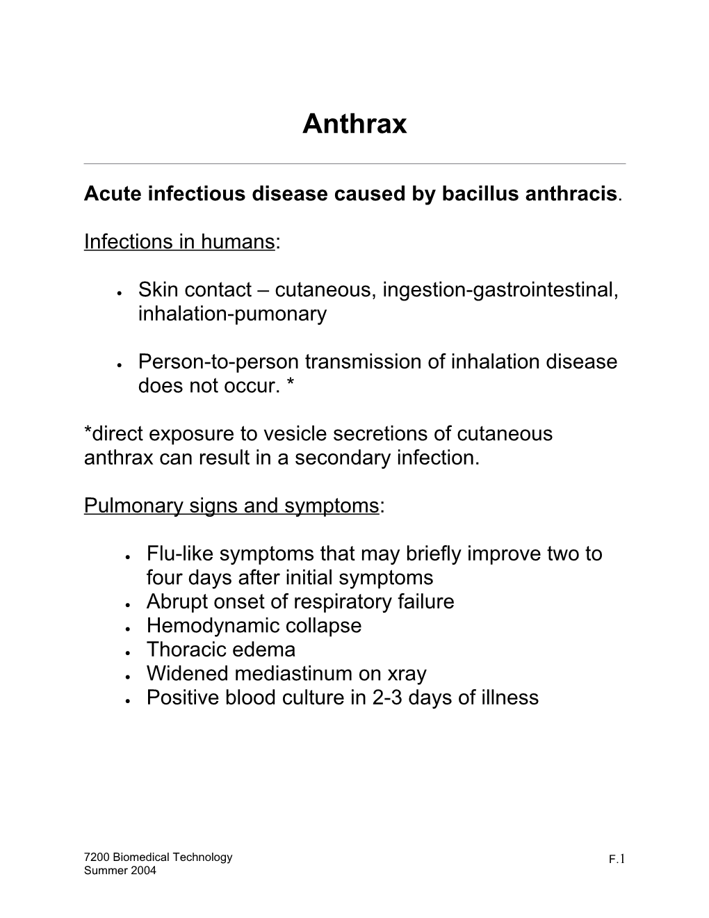 Acute Infectious Disease Caused by Bacillus Anthracis