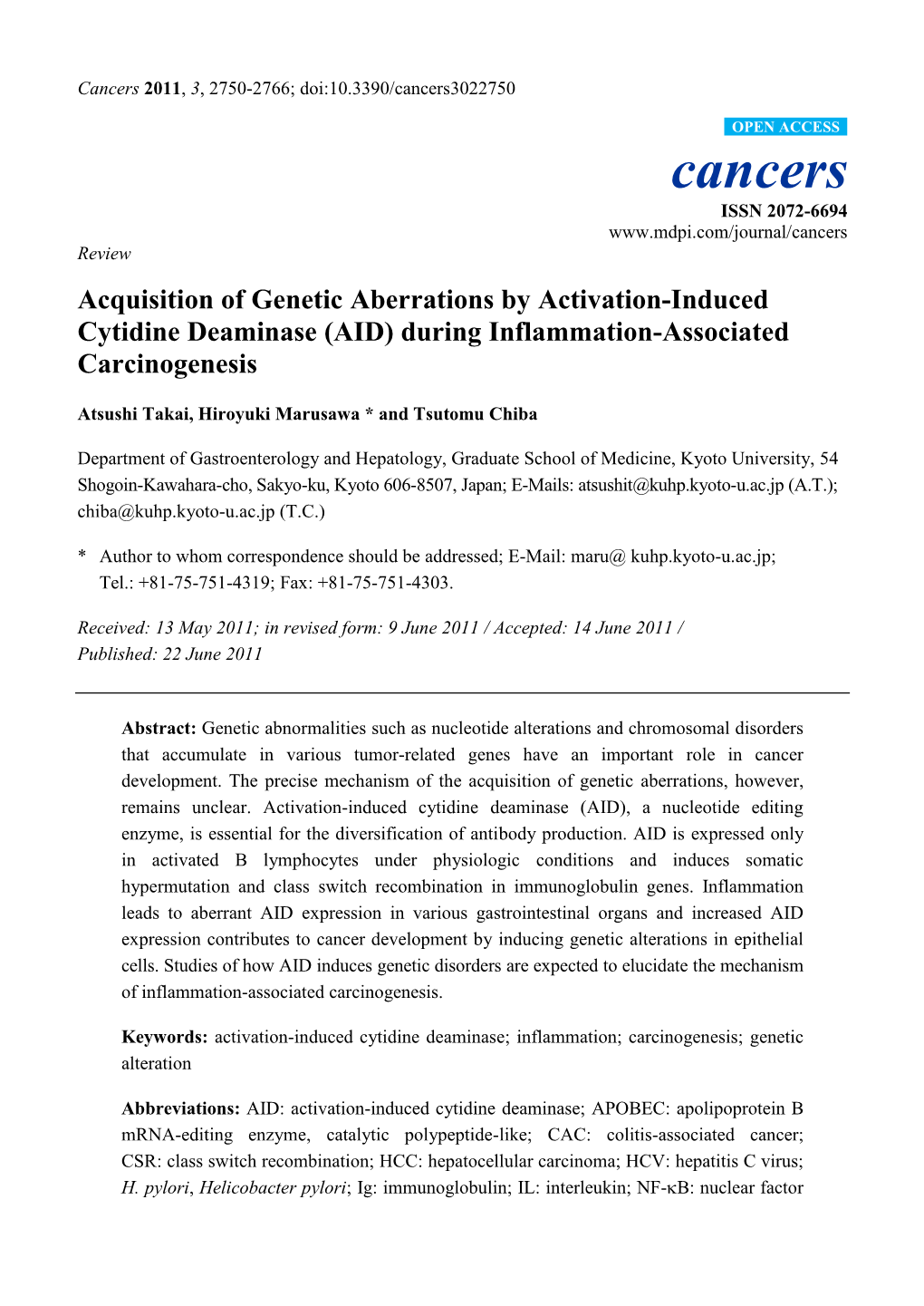 Acquisition of Genetic Aberrations by Activation-Induced Cytidine Deaminase (AID) During Inflammation-Associated Carcinogenesis