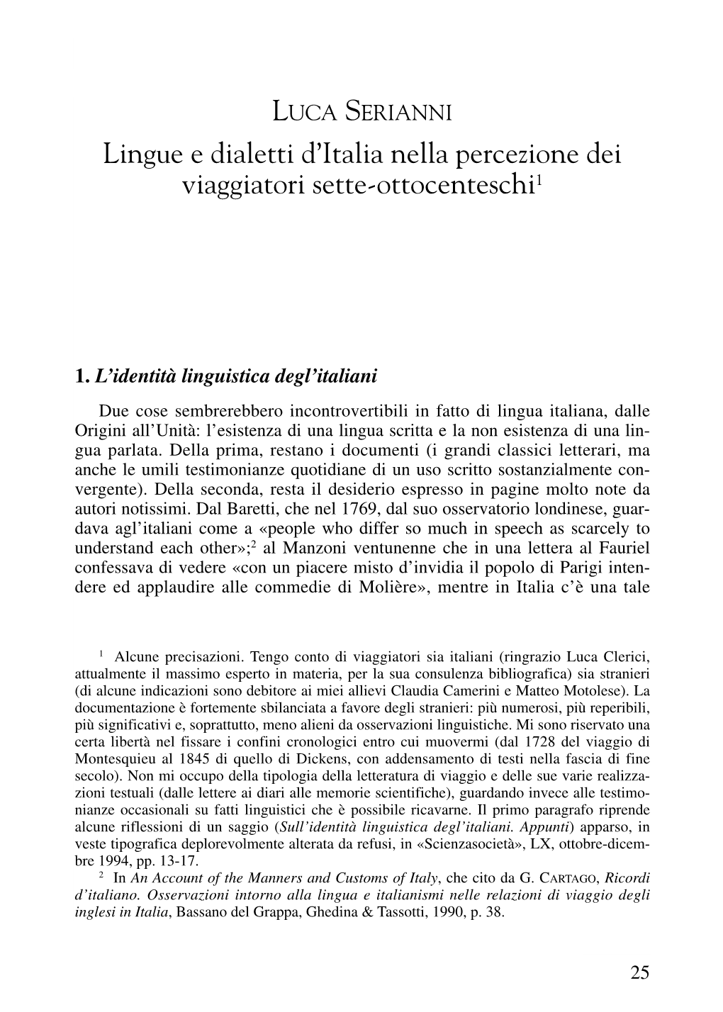 Lingue E Dialetti D'italia Nella Percezione Dei Viaggiatori Sette