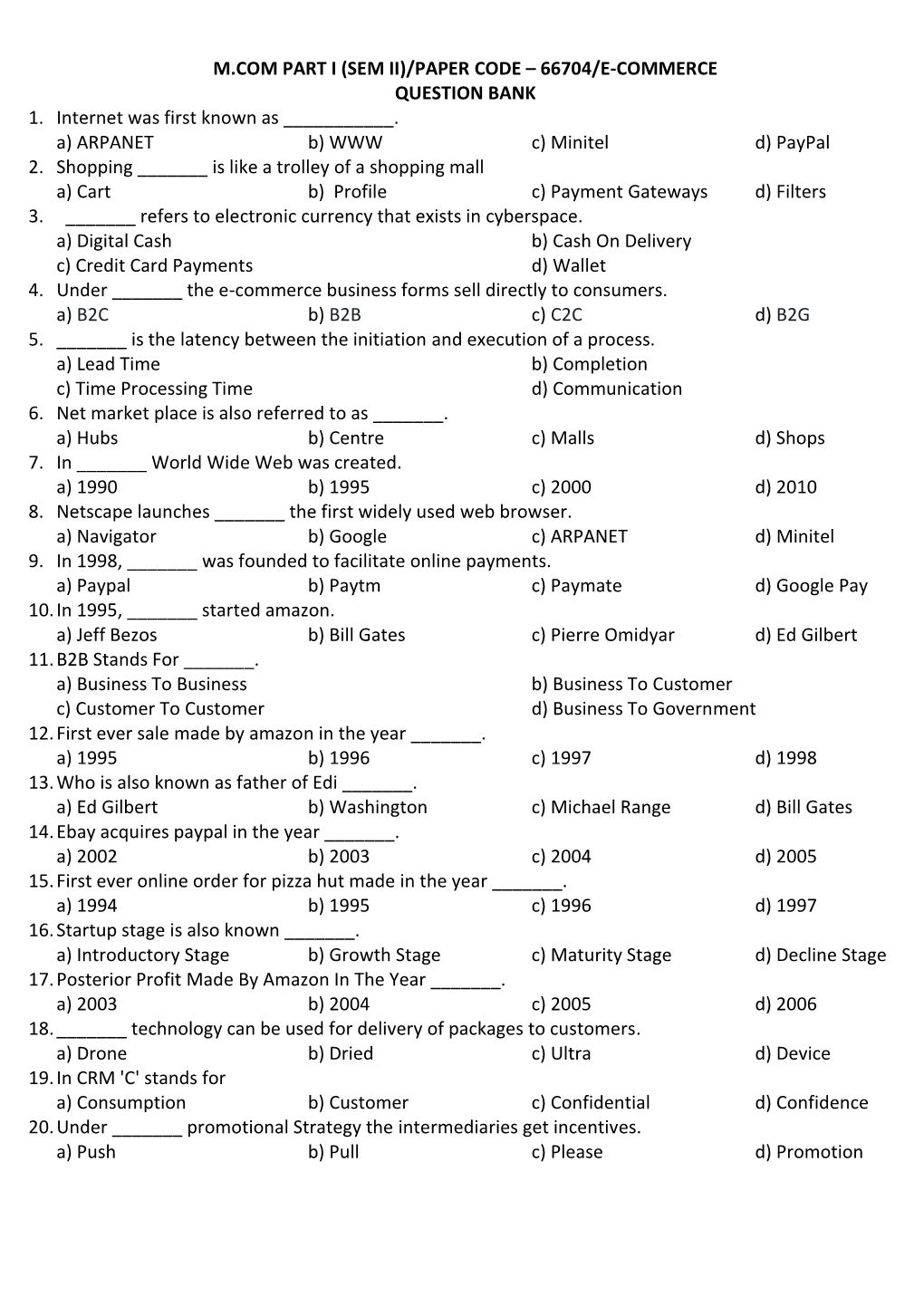 E-Commerce Question Bank 1