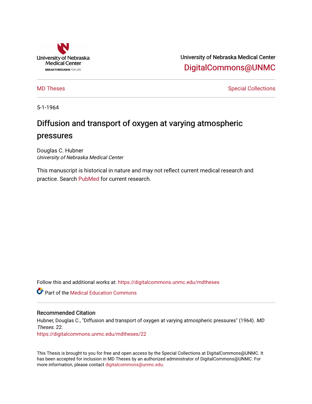 Diffusion and Transport of Oxygen at Varying Atmospheric Pressures