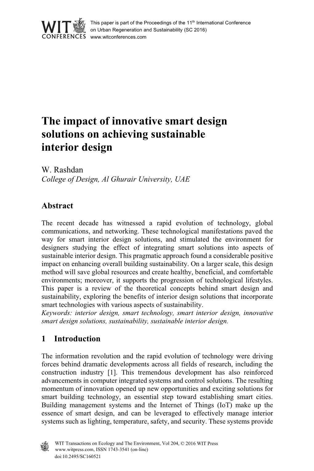 The Impact of Innovative Smart Design Solutions on Achieving Sustainable Interior Design