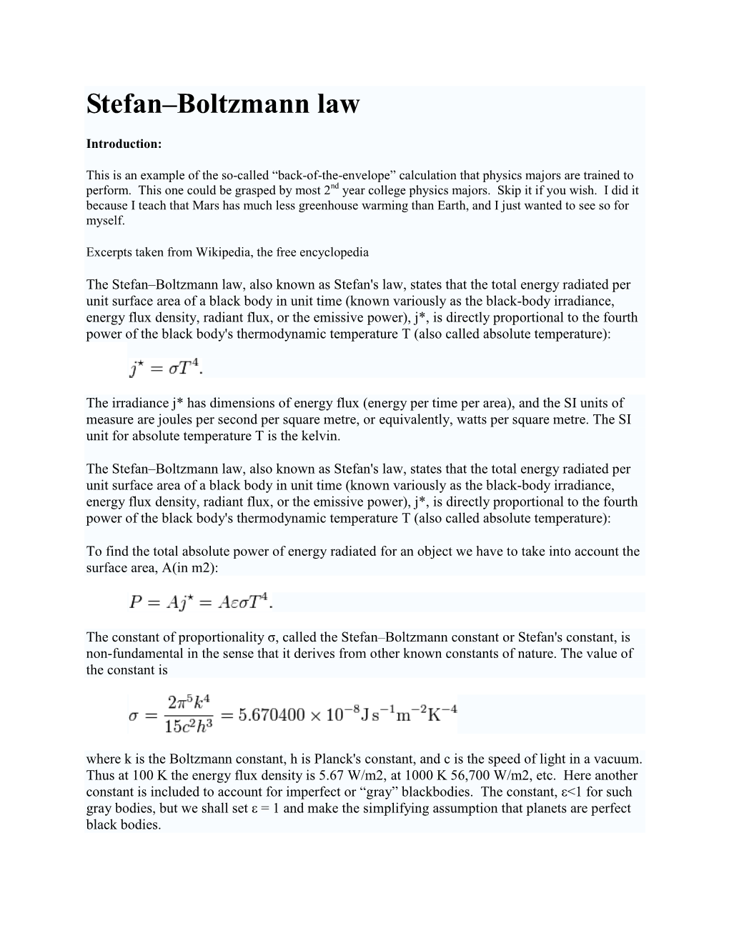 Stefan–Boltzmann Law