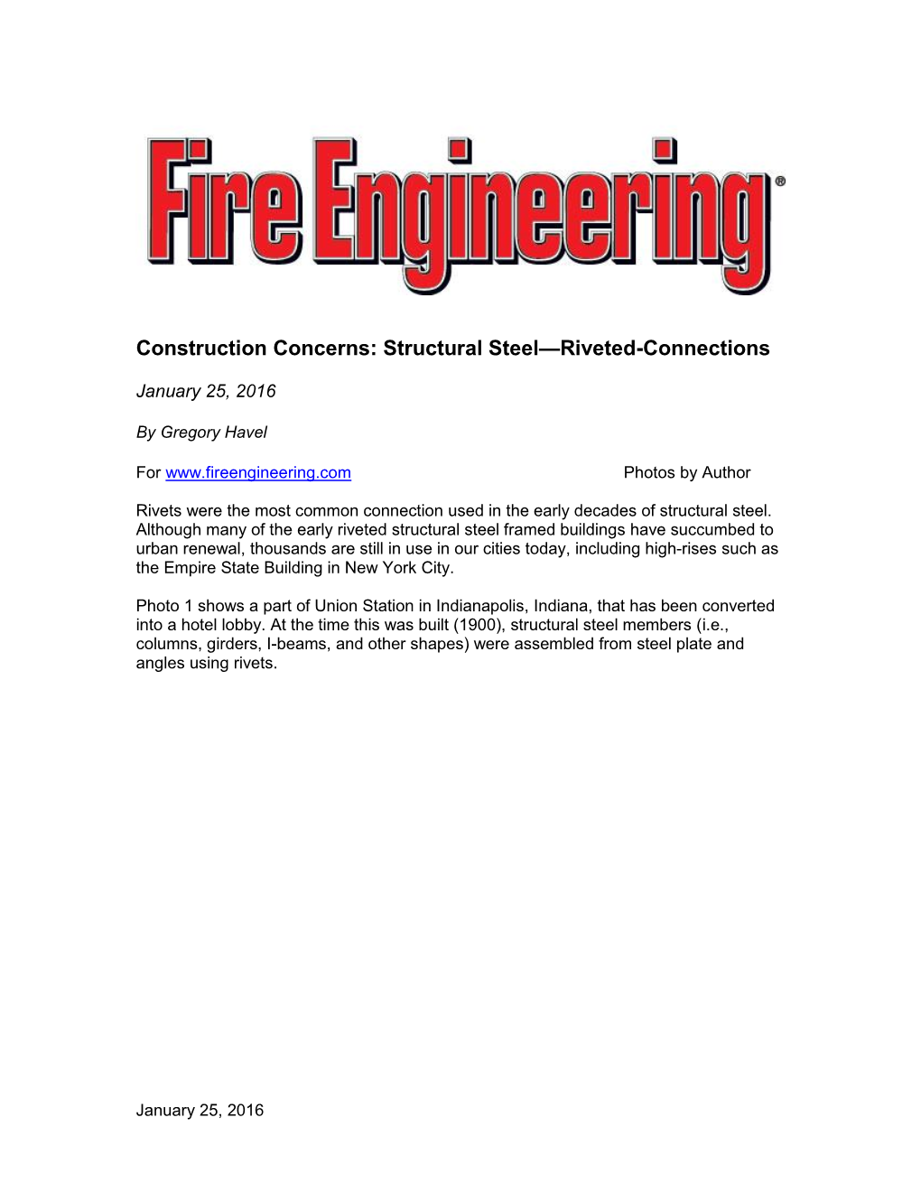 Construction Concerns: Structural Steel—Riveted-Connections