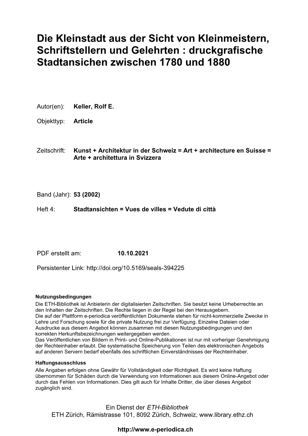 Die Kleinstadt Aus Der Sicht Von Kleinmeistern, Schriftstellern Und Gelehrten : Druckgrafische Stadtansichen Zwischen 1780 Und 1880