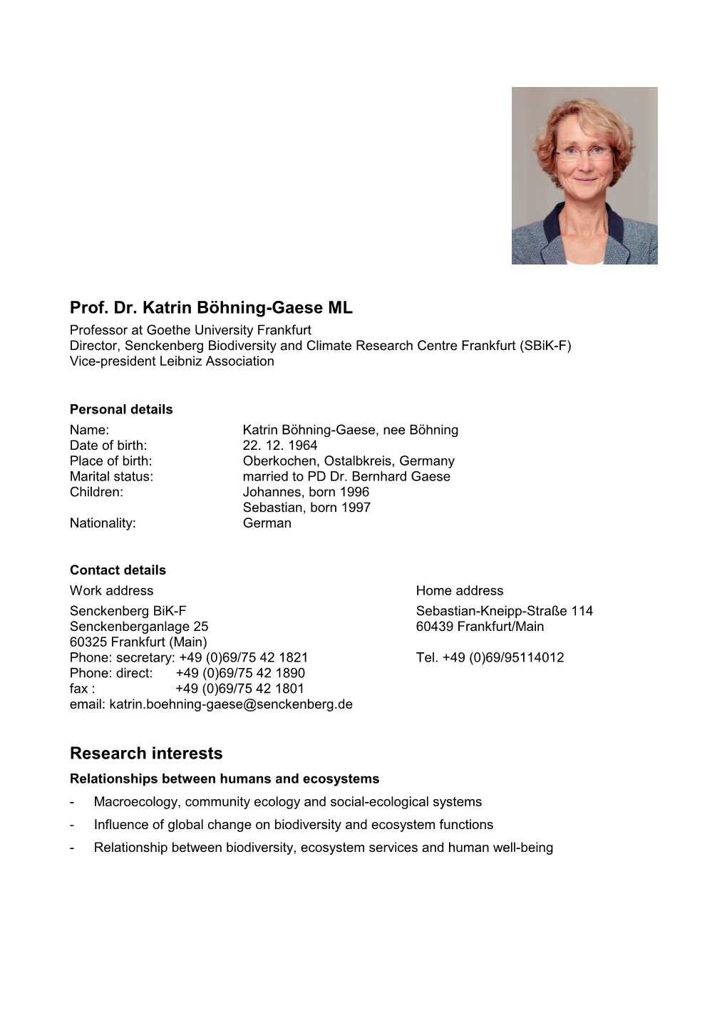 Prof. Dr. Katrin Böhning-Gaese ML Research Interests