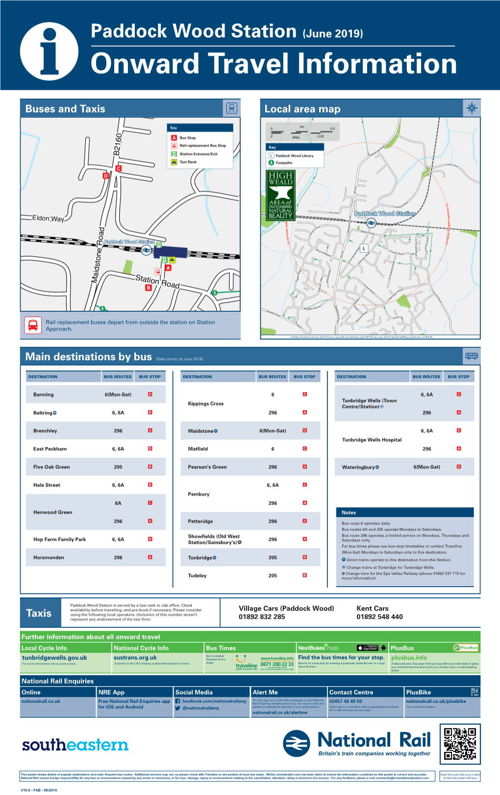 Paddock Wood Station (June 2019) I Onward Travel Information Buses and Taxis Local Area Map