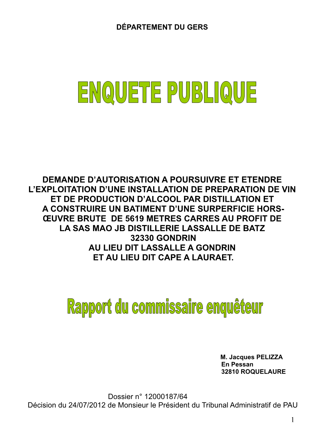 Rapport Du Commissaire Enquêteur