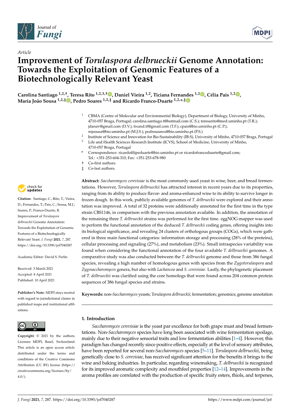 Improvement of Torulaspora Delbrueckii Genome Annotation: Towards the Exploitation of Genomic Features of a Biotechnologically Relevant Yeast