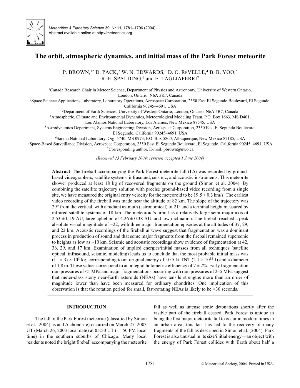 The Orbit, Atmospheric Dynamics, and Initial Mass of the Park Forest Meteorite