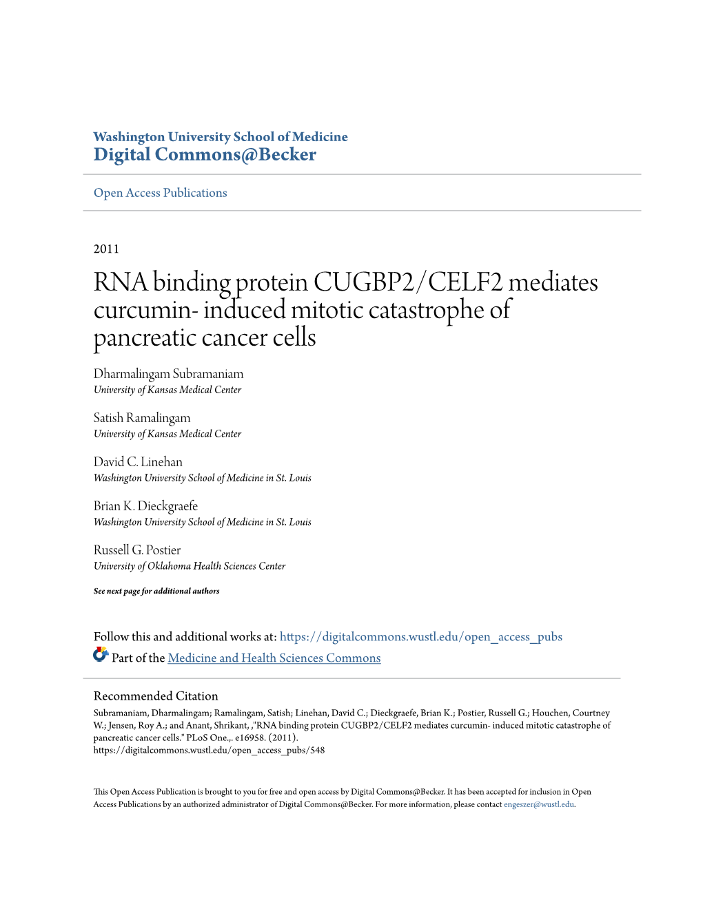 RNA Binding Protein CUGBP2/CELF2 Mediates Curcumin- Induced Mitotic