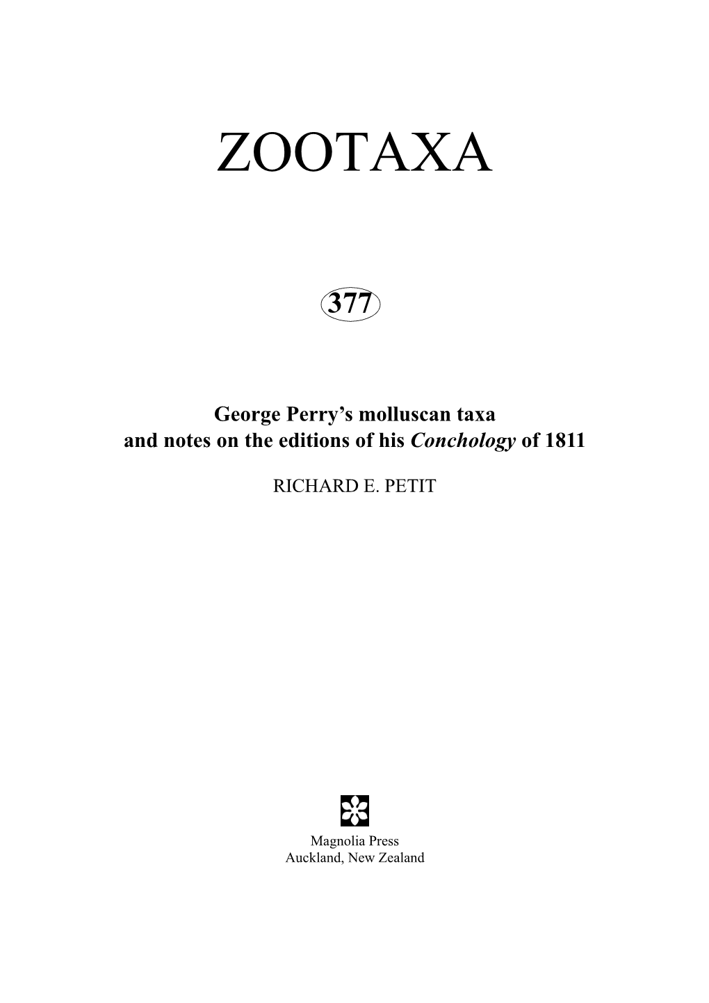 George Perry's Molluscan Taxa and Notes on the Editions of His