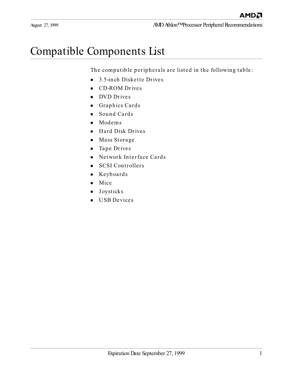 Compatible Components List