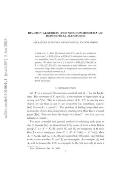 Arxiv:Math/0501064V1 [Math.SP] 5 Jan 2005 in H Pcrmof Spectrum the Cian