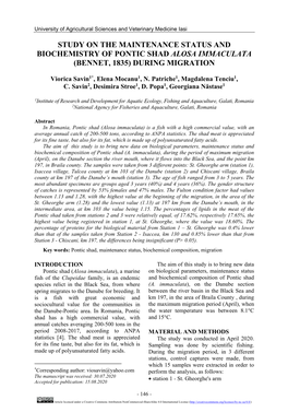 Study on the Maintenance Status and Biochemistry of Pontic Shad Alosa Immaculata (Bennet, 1835) During Migration