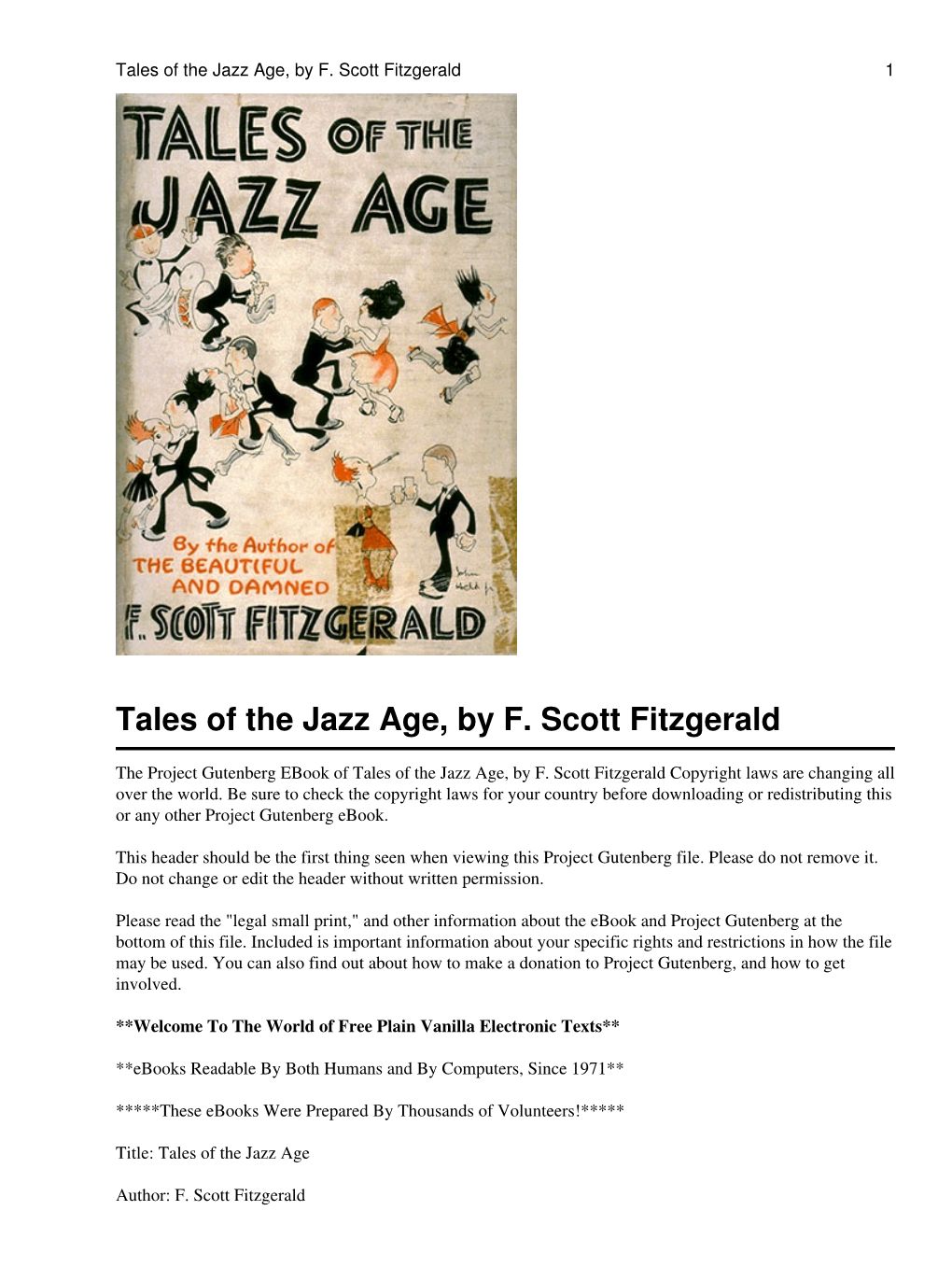 Tales of the Jazz Age, by F. Scott Fitzgerald 1