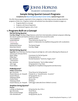 Sample String Quartet Concert Programs