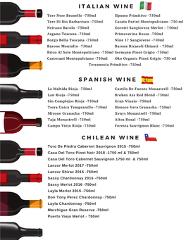 Italian Wine Spanish Wine Chilean Wine