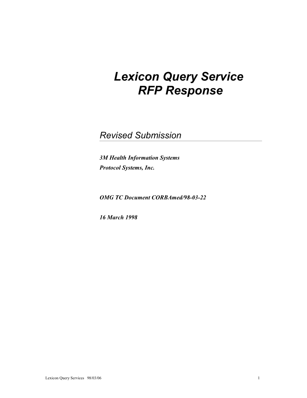 Lexicon Query Service RFP Response