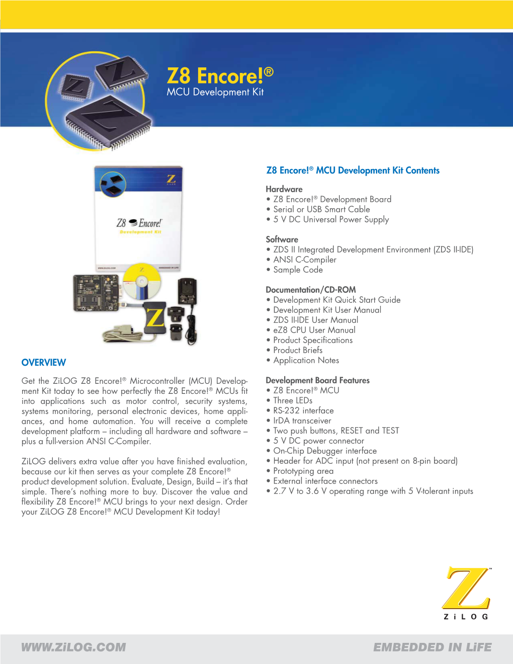 Z8 Encore!® MCU Development Kit