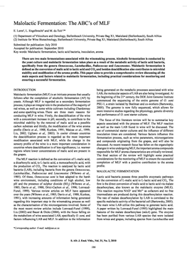 Malolactic Fermentation: the ABC's of MLF E