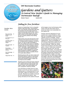 Gardens and Gutters a Central New Yorker’S Guide to Managing Stormwater Runoff Volume 7 Issue 4 Autumn 2019