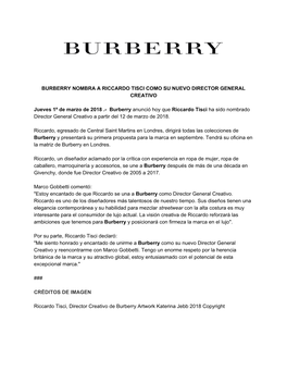 Burberry Nombra a Riccardo Tisci Como Su Nuevo Director General Creativo