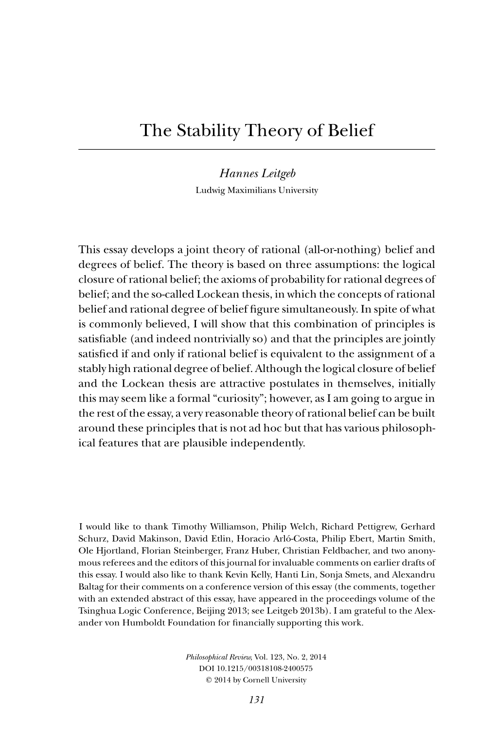 The Stability Theory of Belief