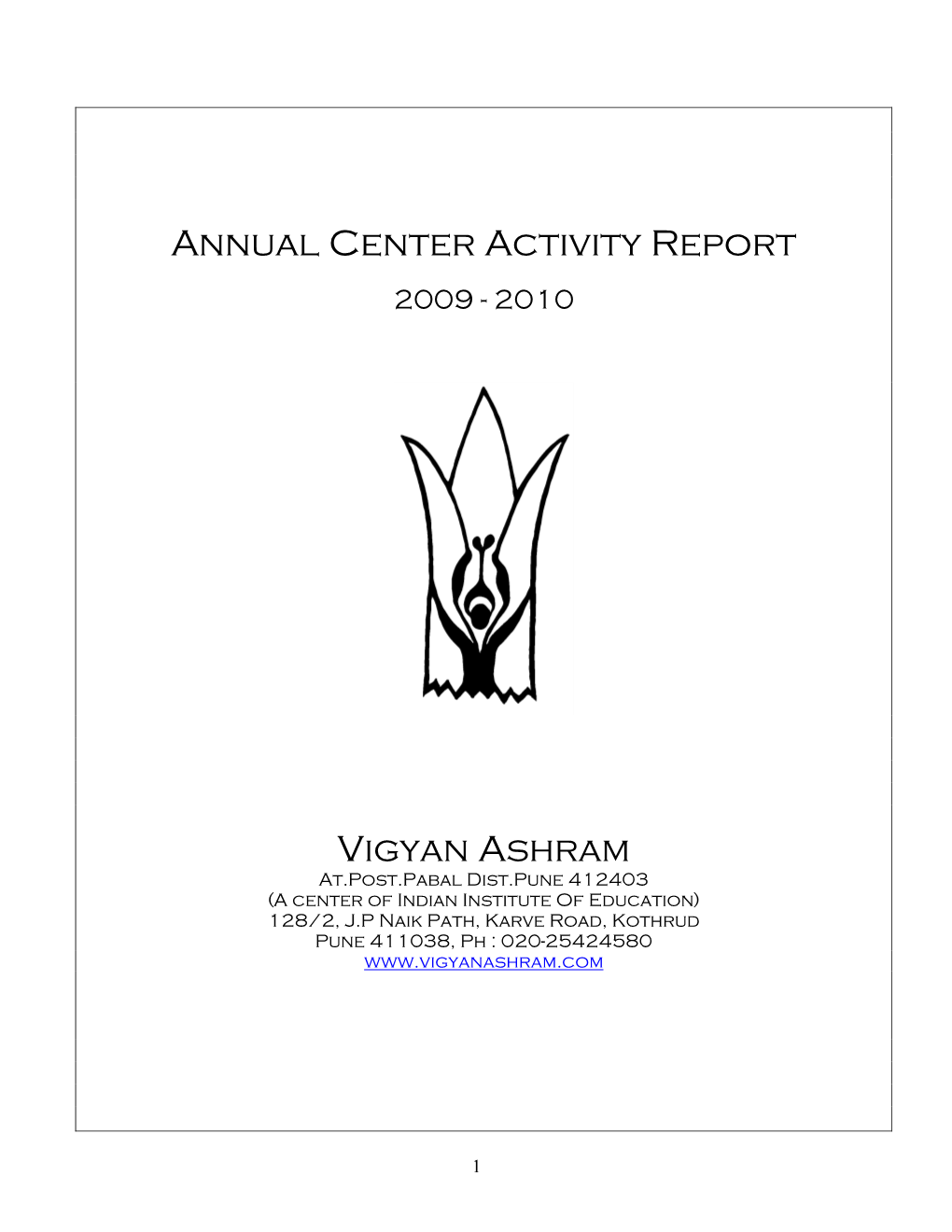 Annual Center Activity Report Vigyan Ashram