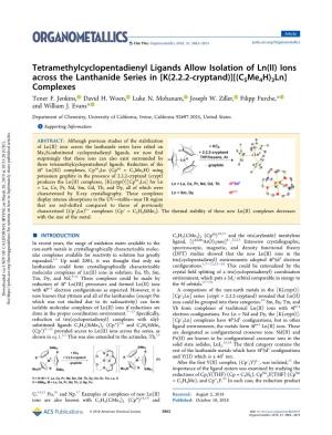 Ions Across the Lanthanide Series in [K(2.2.2-Cryptand)][(C5me4h)3Ln] Complexes Tener F