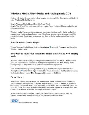 Windows Media Player Basics and Ripping Music CD's