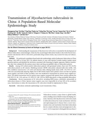 Transmission of Mycobacterium Tuberculosis in China: a Population-Based Molecular Epidemiologic Study