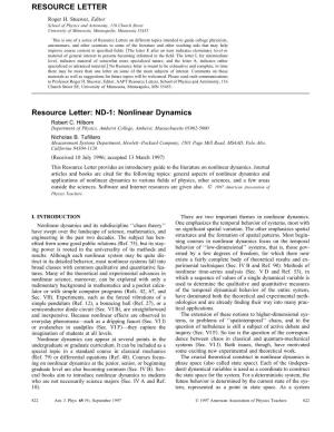 Nonlinear Dynamics RESOURCE LETTER