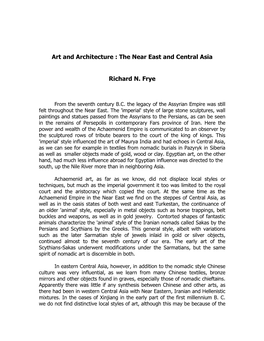 Art and Architecture : the Near East and Central Asia Richard N. Frye