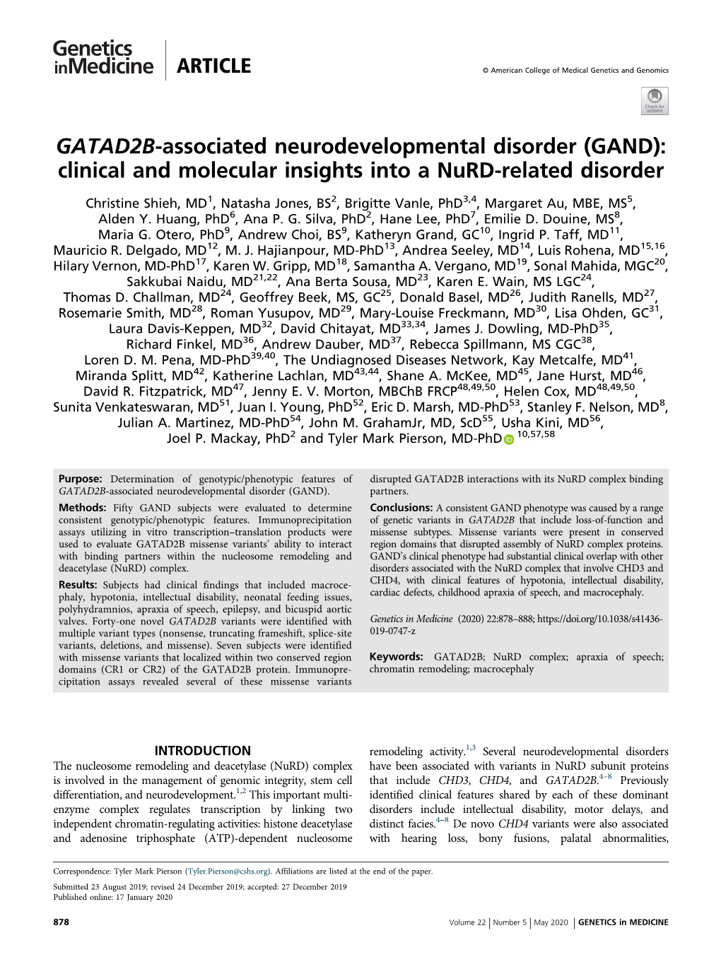 GATAD2B-Associated Neurodevelopmental Disorder (GAND): Clinical and Molecular Insights Into a Nurd-Related Disorder