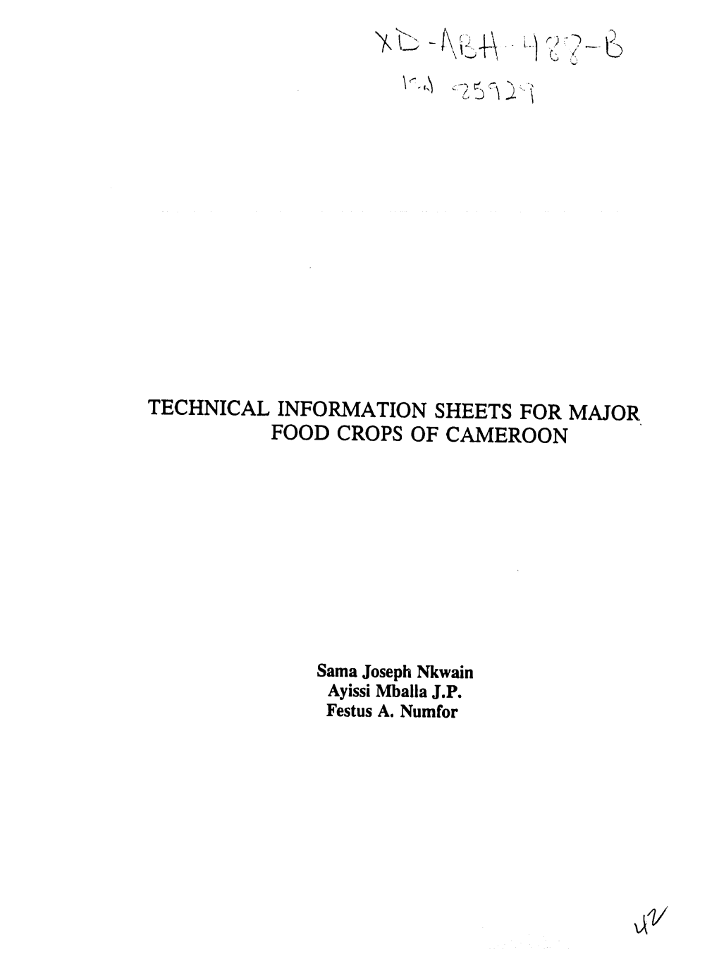 Technical Information Sheets for Major Food Crops of Cameroon