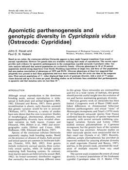 Genotypic Diversity in Cypridopsis Vidua (Ostracoda: Cyprididae)
