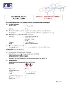 Iso Propyl Iodide Cas No 75-30-9 Material Safety Data