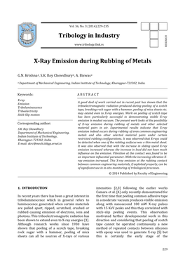 Tribology in Industry X-Ray Emission During Rubbing of Metals