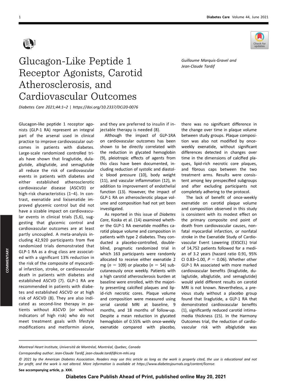 Glucagon-Like Peptide 1 Receptor Agonists, Carotid Atherosclerosis