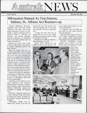 Milwaukee Named As Top Station, I Salinas, St. Albans Are Runners-Up