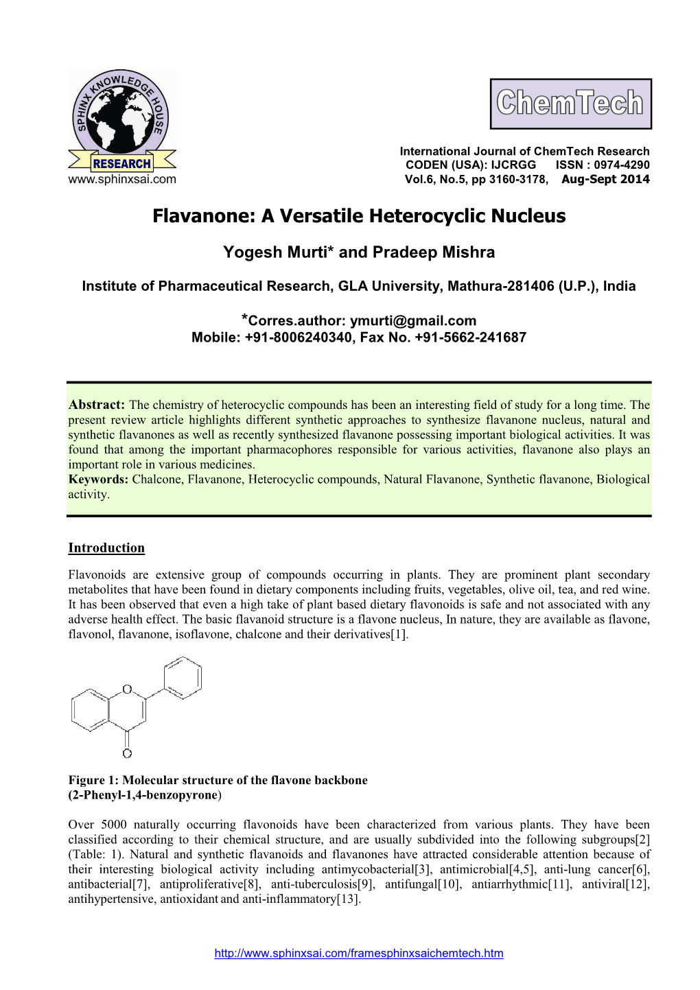 Flavanone: a Versatile Heterocyclic Nucleus