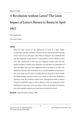 The Great Impact of Lenin's Return to Russia in April 1917